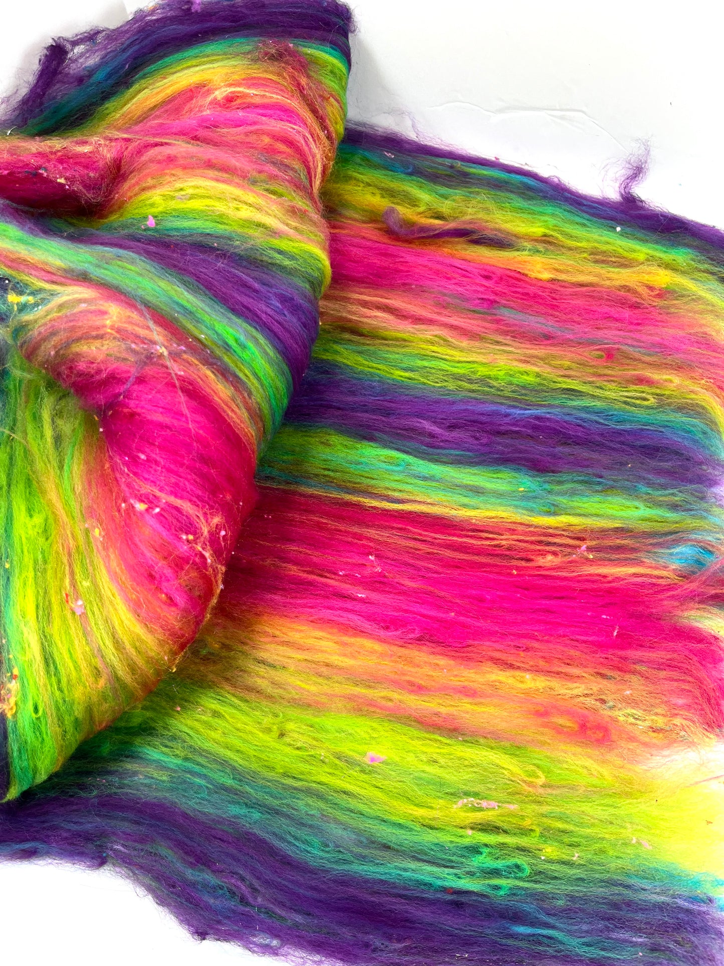 Tie Dye SC Batt 0508-01 - 3.1 oz Polwarth wool, silk, noils, spinning fiber, drumcarded, handspinning, nuno, felting wool