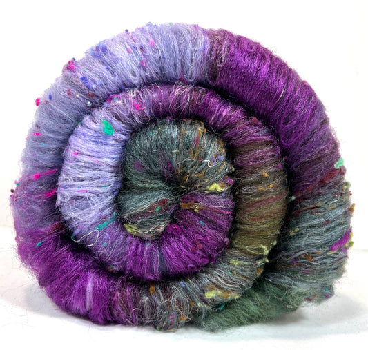 Arabesque Batt 1229-01 - 2.7 oz Polwarth wool, silk, noils, spinning fiber, drumcarded, handspinning, nuno, felting wool