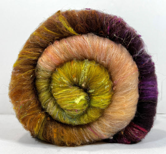 Wayfarer Batt 0118-04 - 2.7 oz Cormo wool, silk, noils, spinning fiber, drumcarded, handspinning, nuno, felting wool