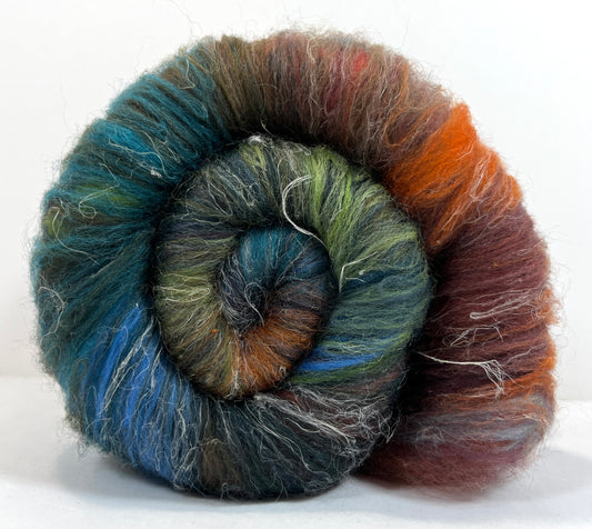 Crayon Box Batt 1003-04 - 3.7 oz Soft wool, silk, flax, hemp, NO SPARKLE, spinning fiber, drumcarded, handspinning, nuno, felting wool