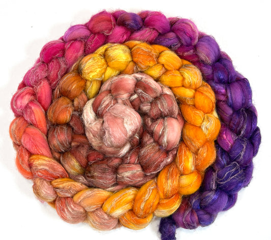 Day's End 0827-02B, 7.6 oz Merino, silk, flax wool combed top, roving, spinning fiber, handspinning, felting, needle felting, weaving supplies