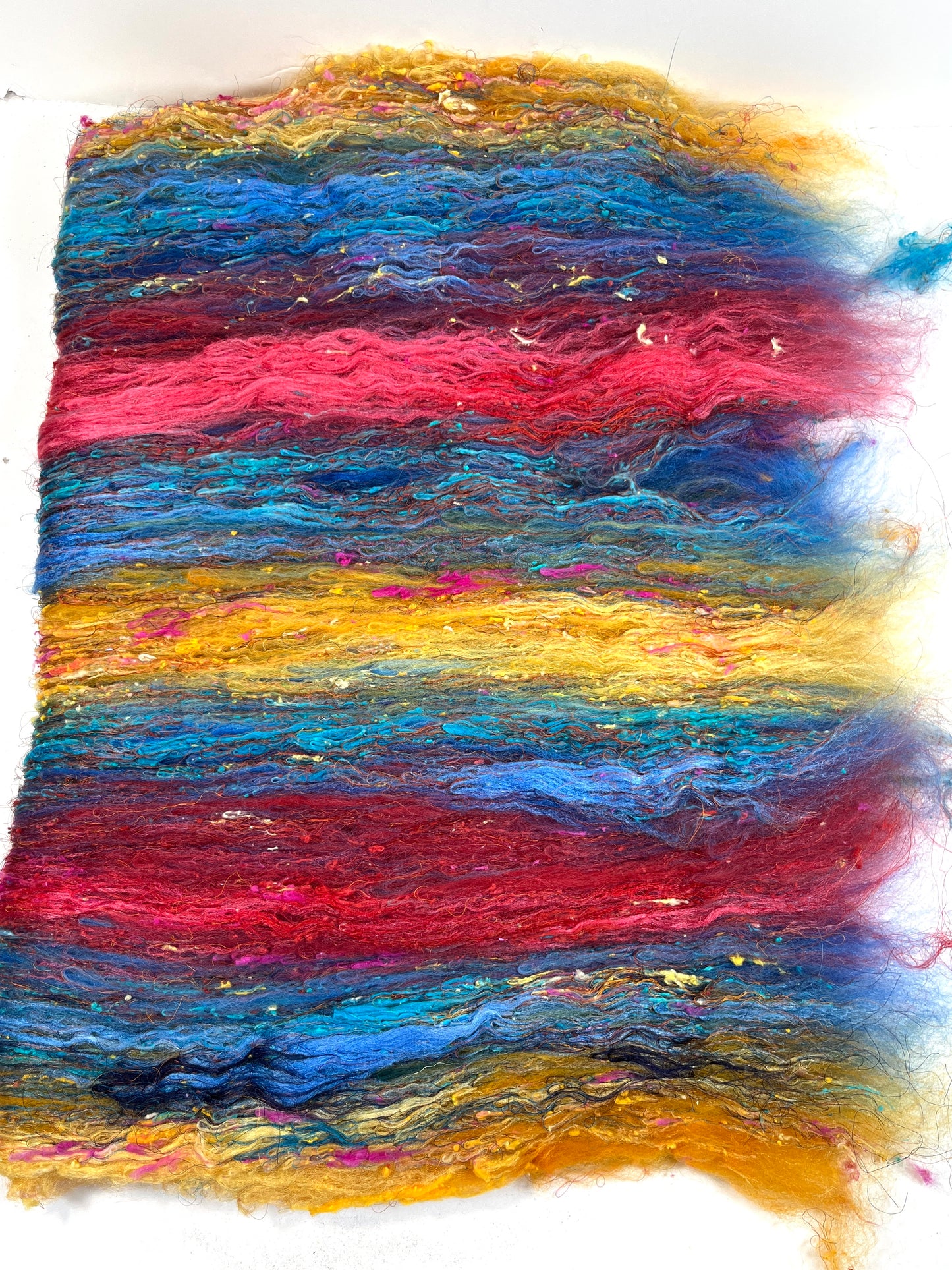 Art Batt 0330-03 - 2.7 oz BFL, silk, noils, spinning fiber, drumcarded, handspinning, nuno, felting wool