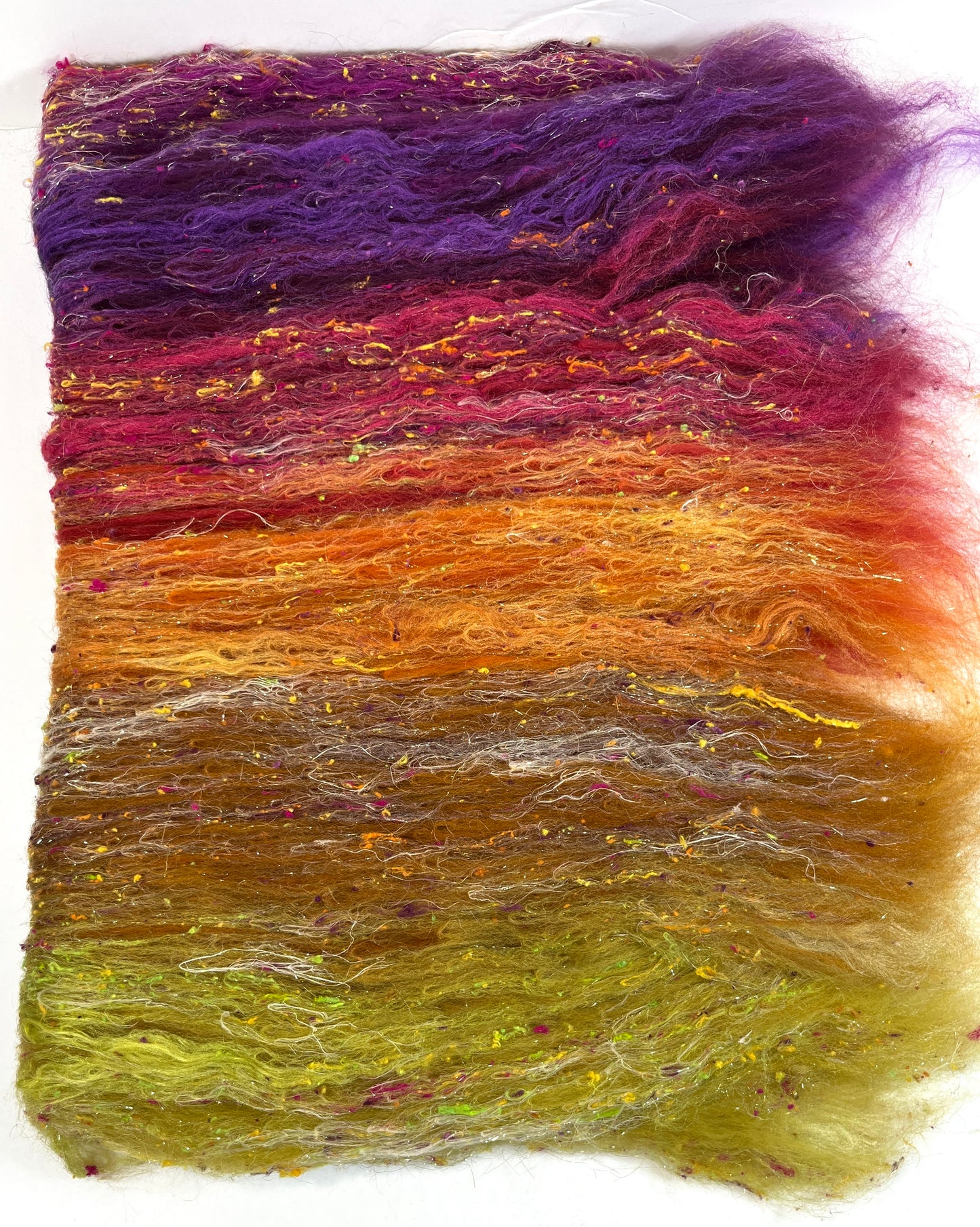 Curried Beets Gradient Batt 0905-03 - 2.5 oz Cormo wool, silk, hemp, noils, spinning fiber, handspinning, nuno, felting wool, weaving, spindle