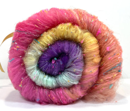 Cindy Lou Gradient Batt 0801-01 - 2.6 oz Polwarth wool, silk, noils, spinning fiber, handspinning, nuno, felting wool, weaving, spindle
