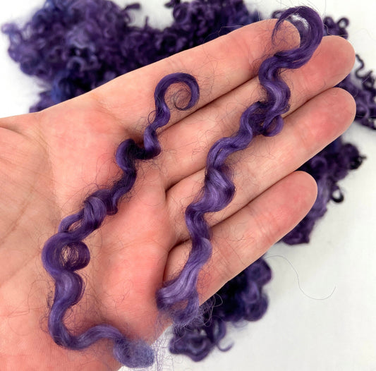 Wensleydale Locks, 1 oz, Grape, 4-5 inches, super clean, spinning, felting, fiber art, doll hair, nuno, art yarn 0923-06