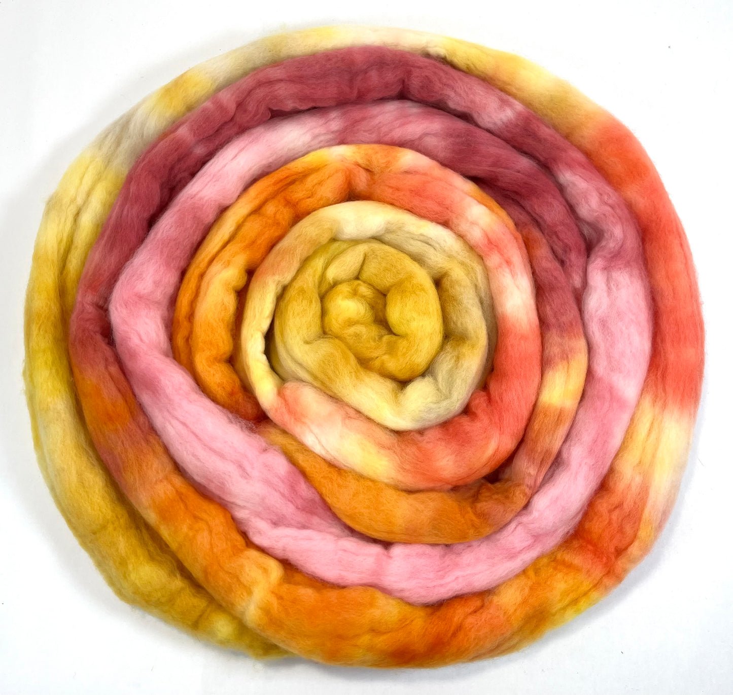 Peach Melba MG - 4 oz hand painted wool combed top, roving, spinning fiber, handspinning, felting