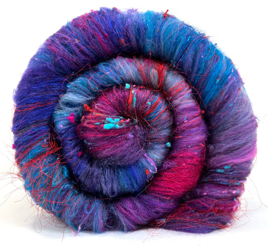 Midnight Fantastic Batt 0501-01 - 2.8 oz Cormo wool, silk, noils, spinning fiber, drumcarded, handspinning, nuno, felting wool