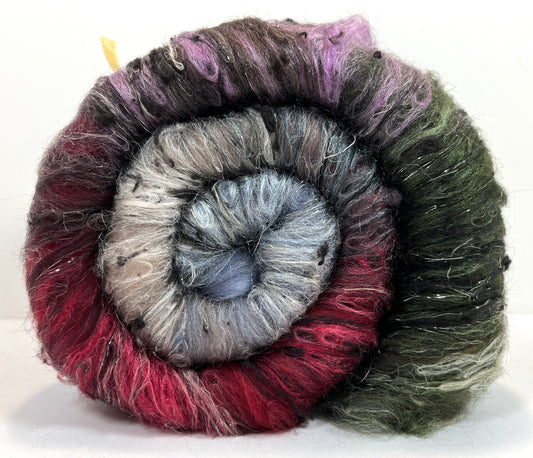 Ghoulish Gradient Batt 0829-03 - 2.8 oz Polwarth wool, silk, noils, spinning fiber, handspinning, nuno, felting wool, weaving, spindle