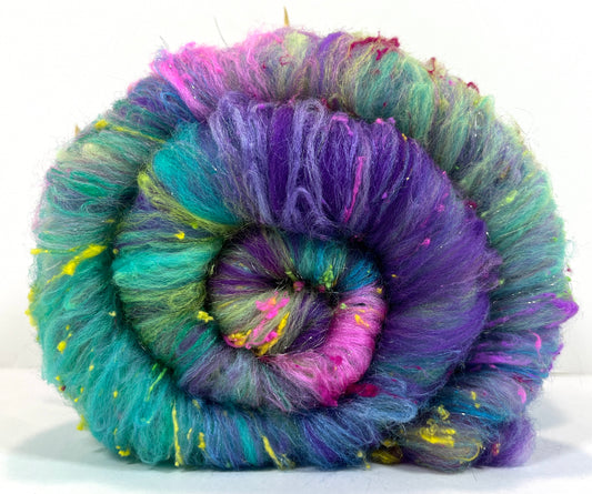 Disco Fever Batt 0819-03 - 2.6 oz Cormo wool, silk, noils, spinning fiber, handspinning, nuno, felting wool, weaving, spindle