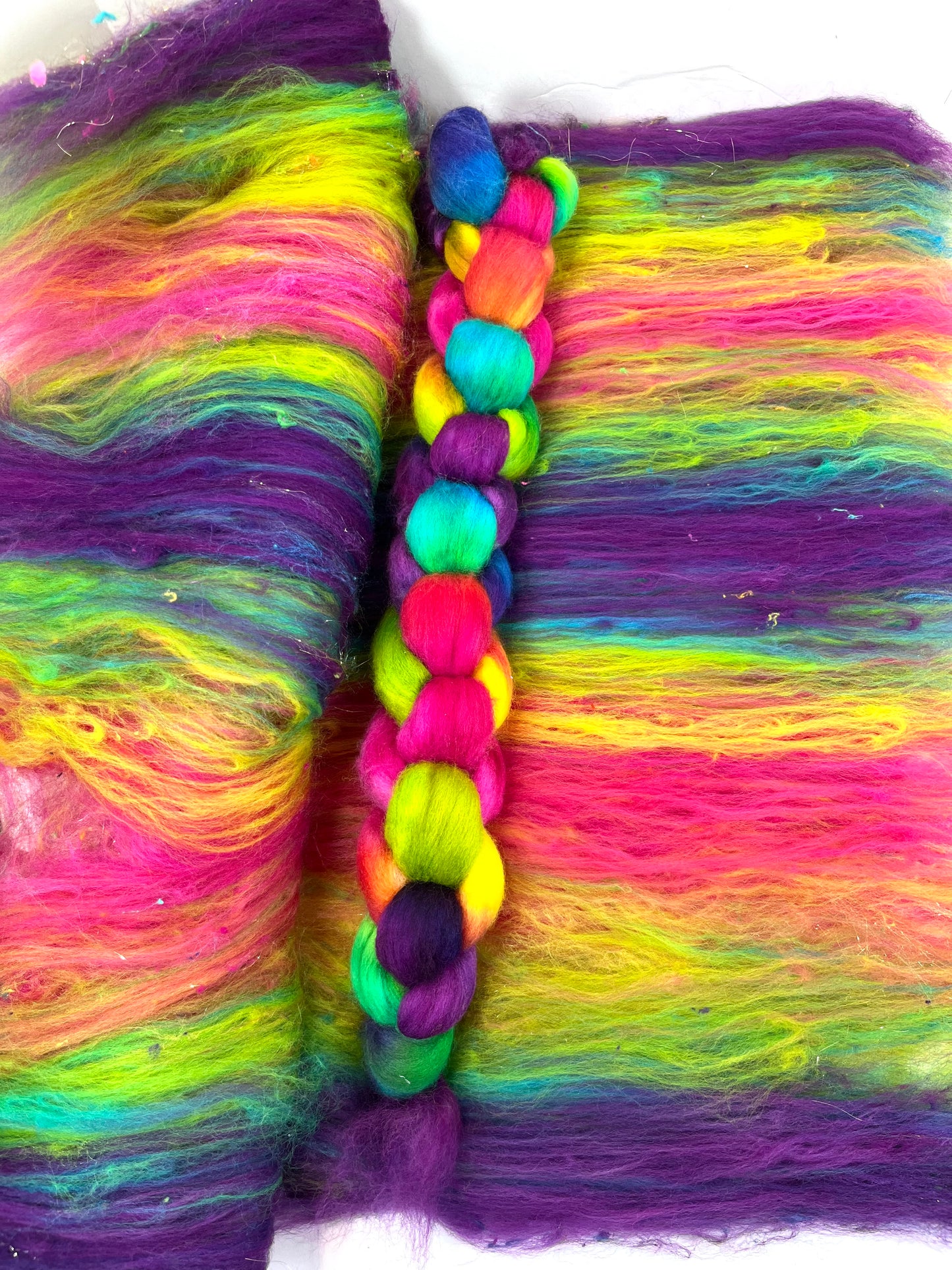 Tie Dye Batt/Top Combo 0508-07 - 5.2 oz Polwarth wool, silk, noils, spinning fiber, drumcarded, handspinning, nuno, felting wool