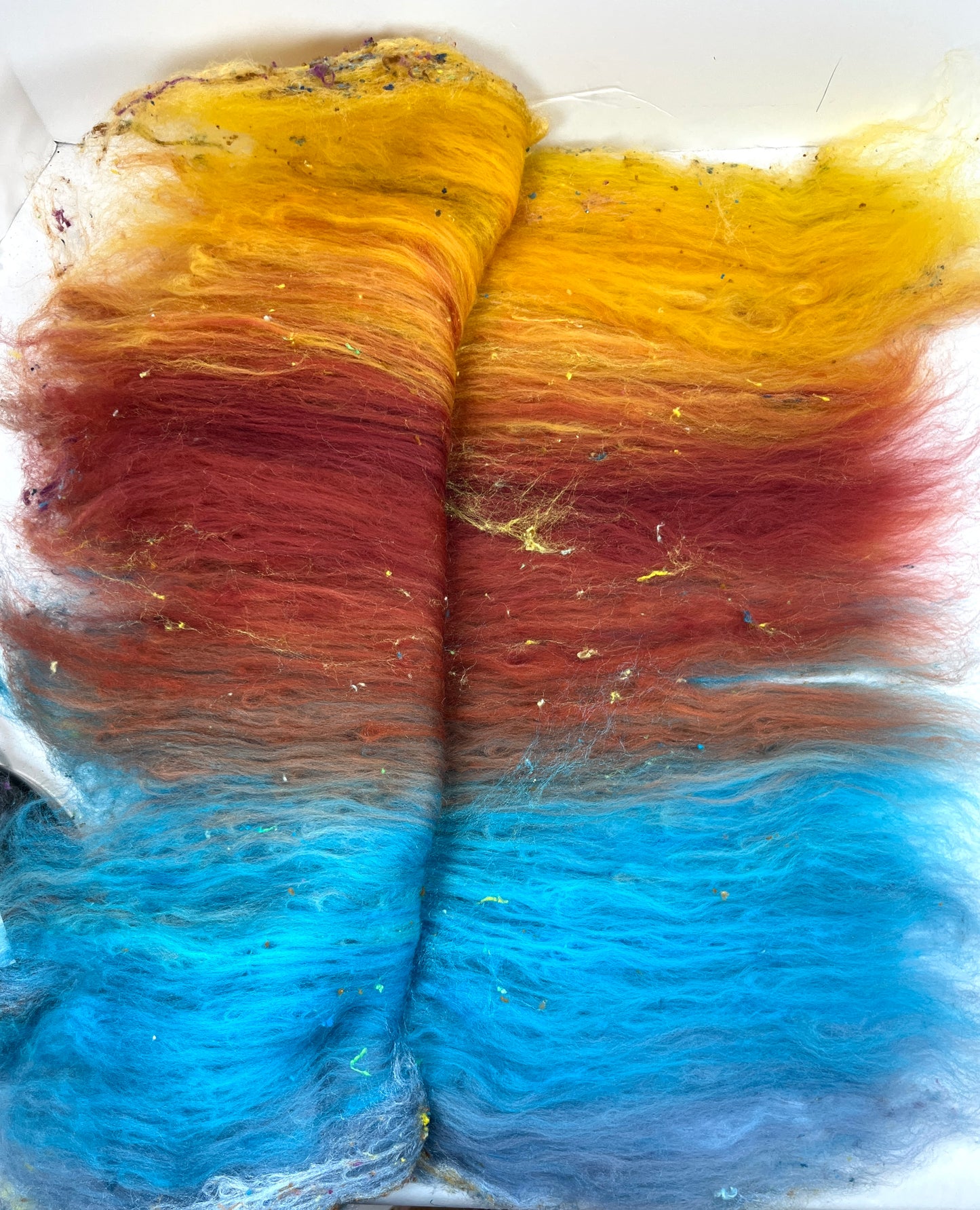 Gradient Batt 1215-05 - 2.6 oz Polwarth wool, silk, noils, spinning fiber, drumcarded, handspinning, nuno, felting wool