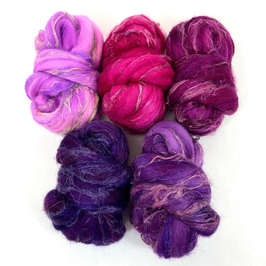 Combo Pack - 5 oz, Merino, silk, flax combed top, mirrored gradient, roving, spinning fiber, handspinning, felting, wool, 1110-01