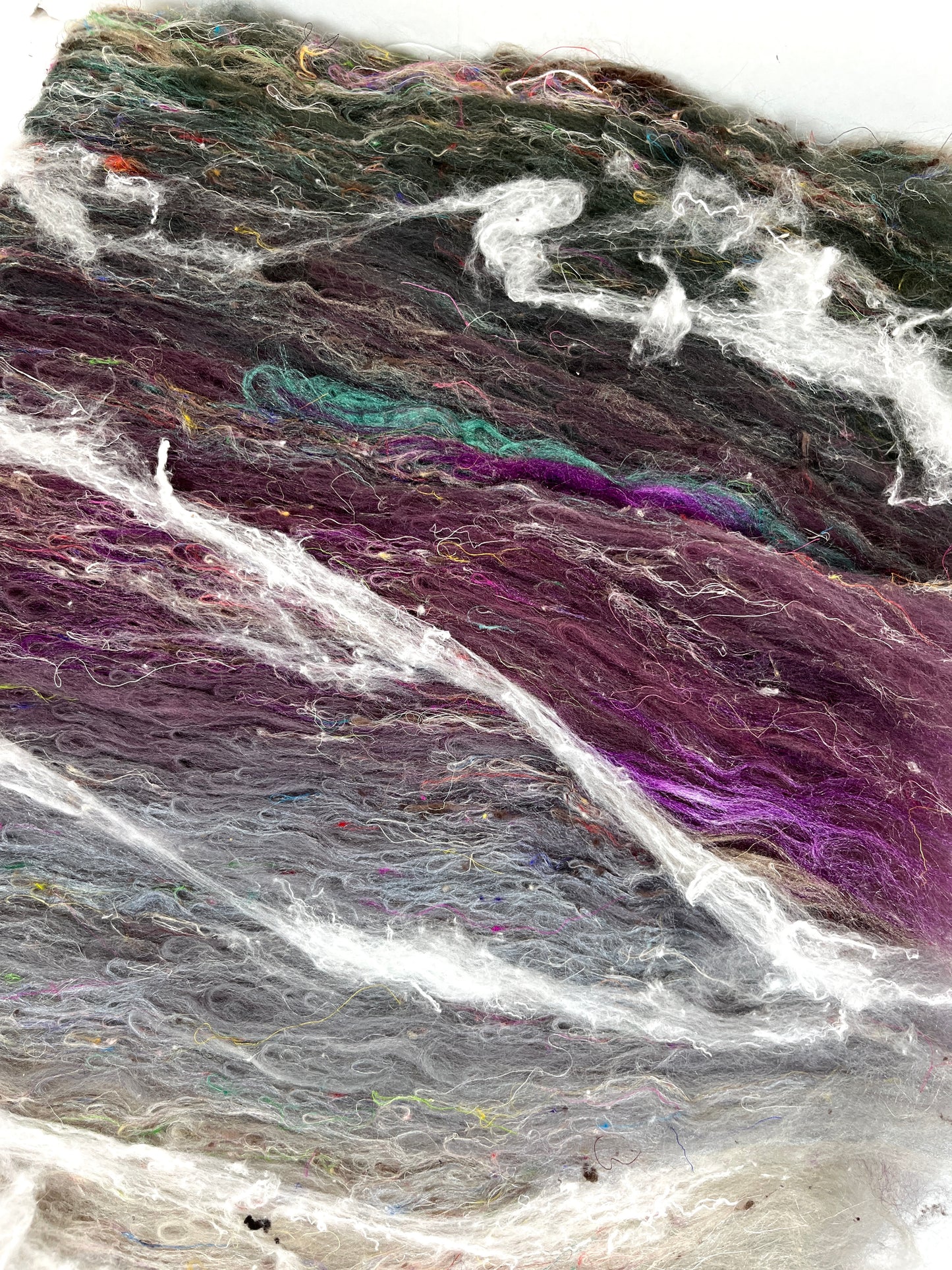 Morning Fog Batt 0104-02 - 2.5 oz Polwarth wool, silk, noils, spinning fiber, drumcarded, handspinning, nuno, felting wool