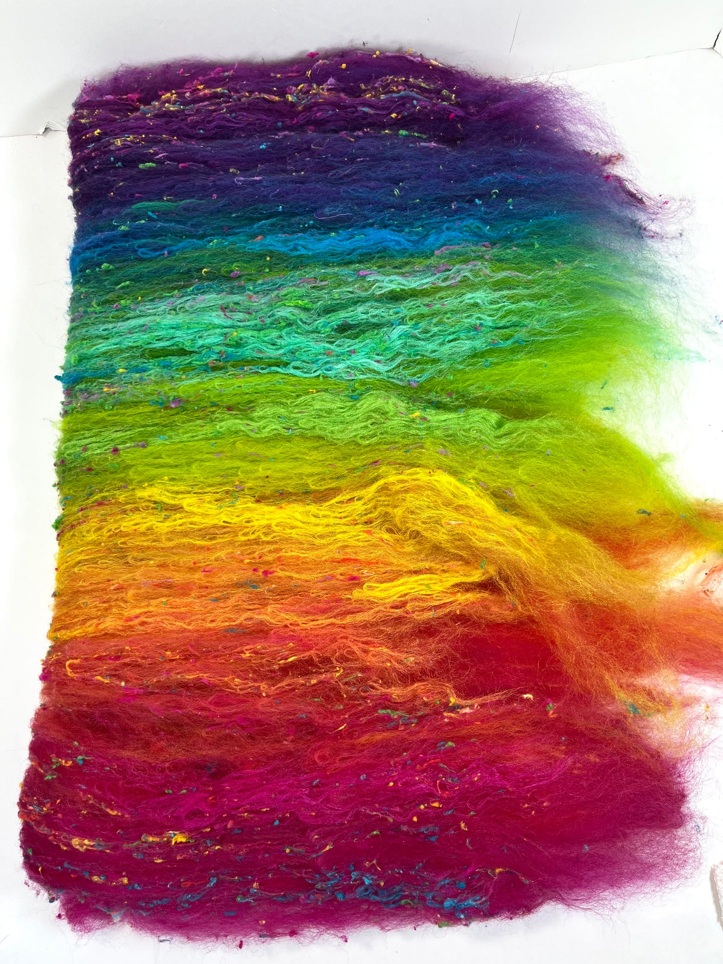 Tie Dye Gradient Batt 0608-02 - 2.4 oz BFL wool, silk, noils, spinning fiber, drumcarded, handspinning, nuno, felting wool
