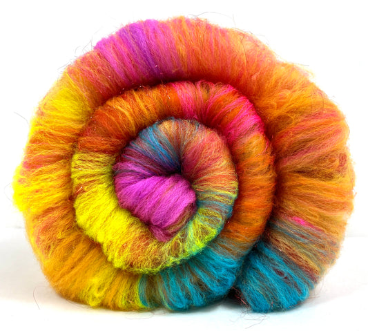 Crayon Box Batt 0619-02 - 3.5 oz Soft wool, sparkle, spinning fiber, drumcarded, handspinning, nuno, felting wool