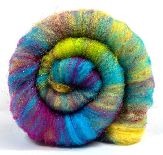 Crayon Box Batt 0618-04 - 3.1 oz Soft wool, sparkle, spinning fiber, drumcarded, handspinning, nuno, felting wool