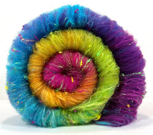 Plumeria Gradient Batt 0819-02 - 2.5 oz Cormo wool, silk, noils, spinning fiber, handspinning, nuno, felting wool, weaving, spindle