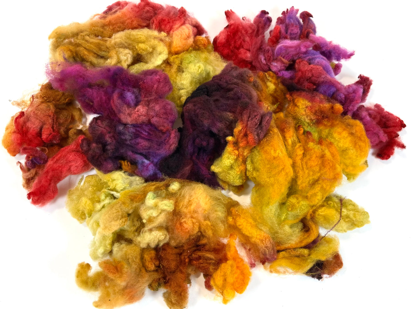 Cormo fleece, 2 ounces, Curried Beets colorway, clean, top quality, spinning, felting, fiber art, doll hair, nuno, art yarn, 0717-01