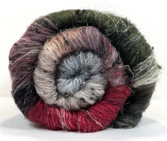 Ghoulish Gradient Batt 0829-04 - 2.8 oz Polwarth wool, silk, noils, spinning fiber, handspinning, nuno, felting wool, weaving, spindle