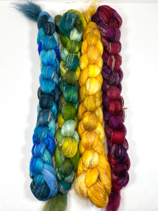 Fade Set - 8 oz, Merino, silk, flax combed top, combo spin, roving, spinning fiber, handspinning, felting, wool, BEAB01