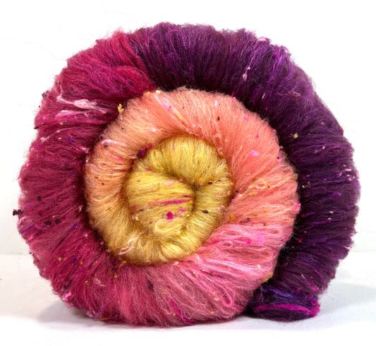 Retro Chic Batt 1224-03 - 2.6 oz Cormo wool, silk, noils, spinning fiber, drumcarded, handspinning, nuno, felting wool