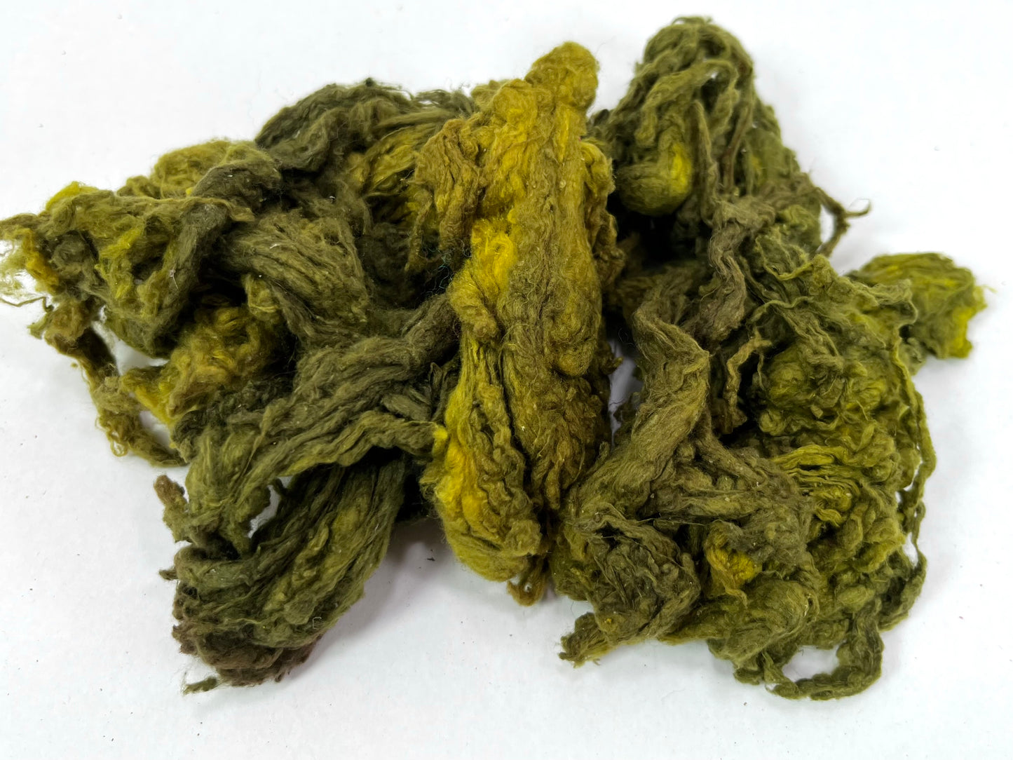Tussah silk noils - Ripe Olive, 1 oz, recycled, nuno, felting, spinning fiber, art yarn, handspinning, felting, paper making 0907-03