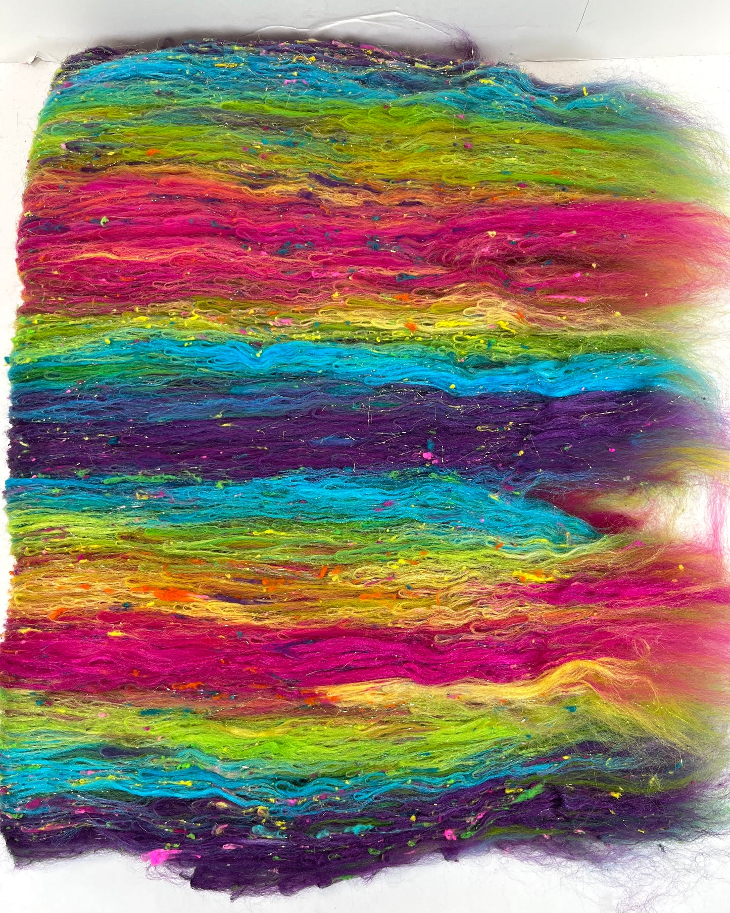 Tie Dye SC Batt 0508-01 - 3.1 oz Polwarth wool, silk, noils, spinning fiber, drumcarded, handspinning, nuno, felting wool
