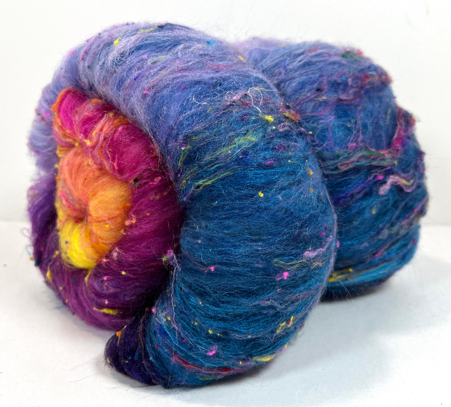 Big Sky Sunset Batt 1215-08 - 2.7 oz Cormo wool, silk, noils, spinning fiber, drumcarded, handspinning, nuno, felting wool
