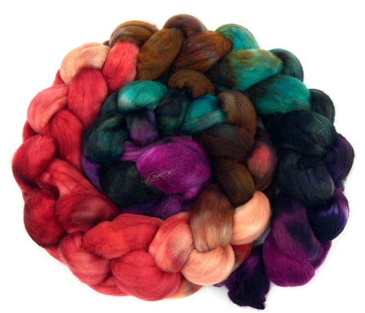 Superstar MG - 4 oz hand painted wool combed top, roving, spinning fiber, handspinning, felting