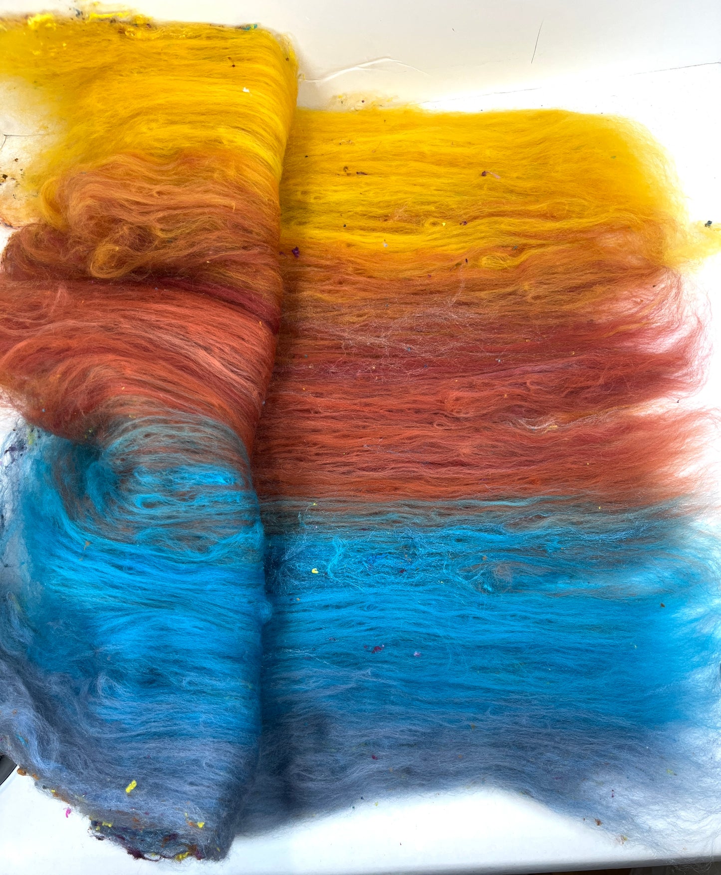 Gradient Batt 1215-06 - 2.6 oz Polwarth wool, silk, noils, spinning fiber, drumcarded, handspinning, nuno, felting wool