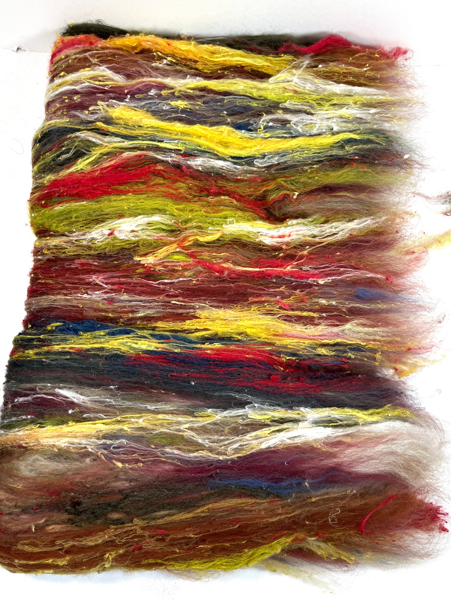 Art Batt 0407-04 - 3.5 oz soft wool, silk, noils, spinning fiber, drumcarded, handspinning, nuno, felting wool