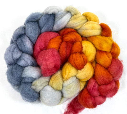Firebrand MG - 4 oz hand painted wool combed top, roving, spinning fiber, handspinning, felting