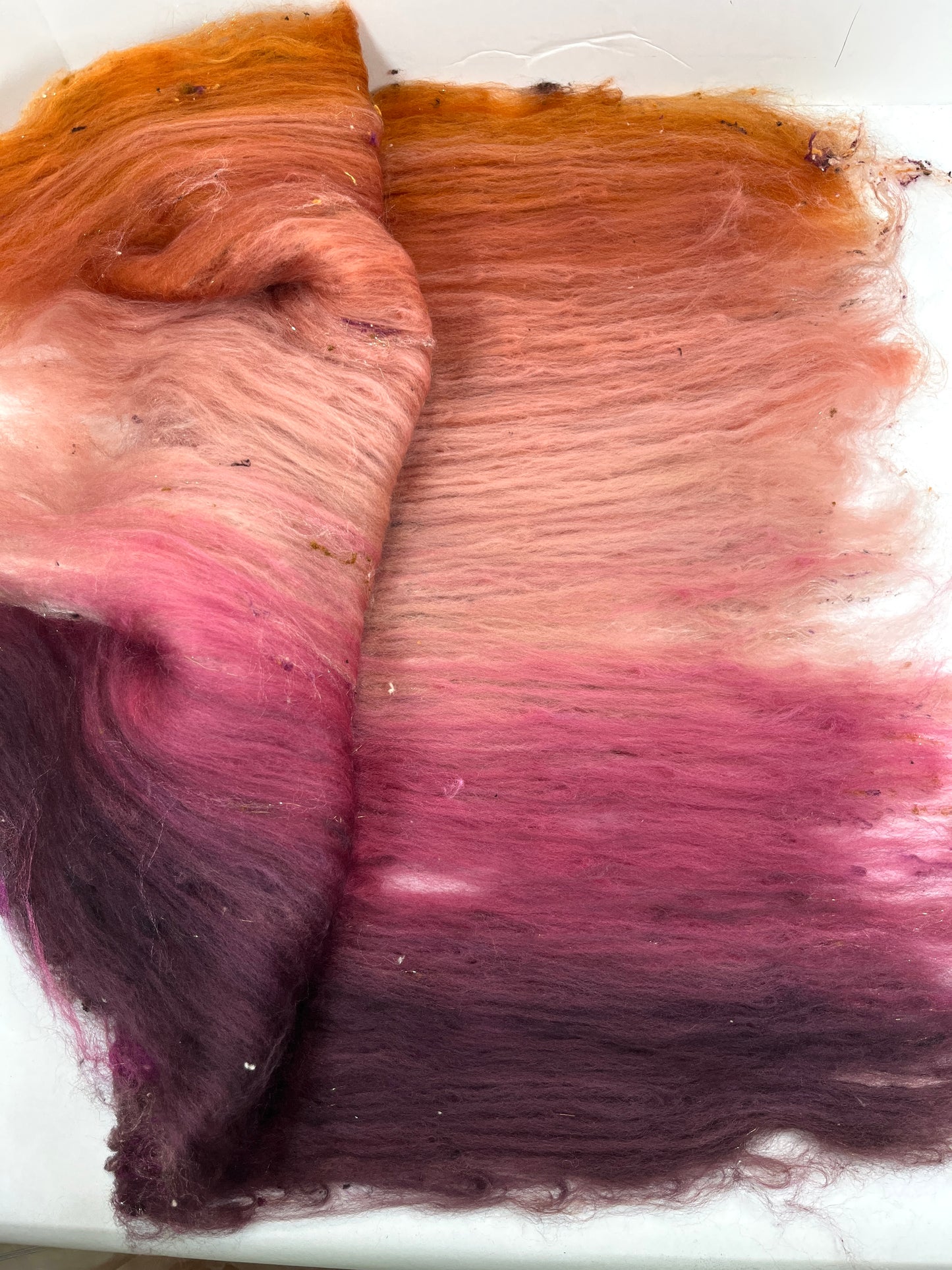 Rowena Gradient Batt 0815-03 - 2.4 oz Polwarth wool, silk, noils, spinning fiber, handspinning, nuno, felting wool, weaving, spindle