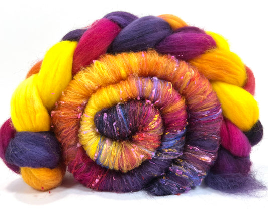 Sassy Batt/Top Combo 0504-05 - 4.9 oz Polwarth wool, silk, noils, spinning fiber, drumcarded, handspinning, nuno, felting wool
