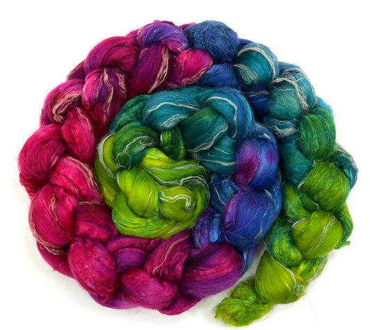 Temptation MG Oopsie - 4 oz Merino, silk, flax combed top, roving, spinning fiber, handspinning, felting, needle felting, weaving supplies