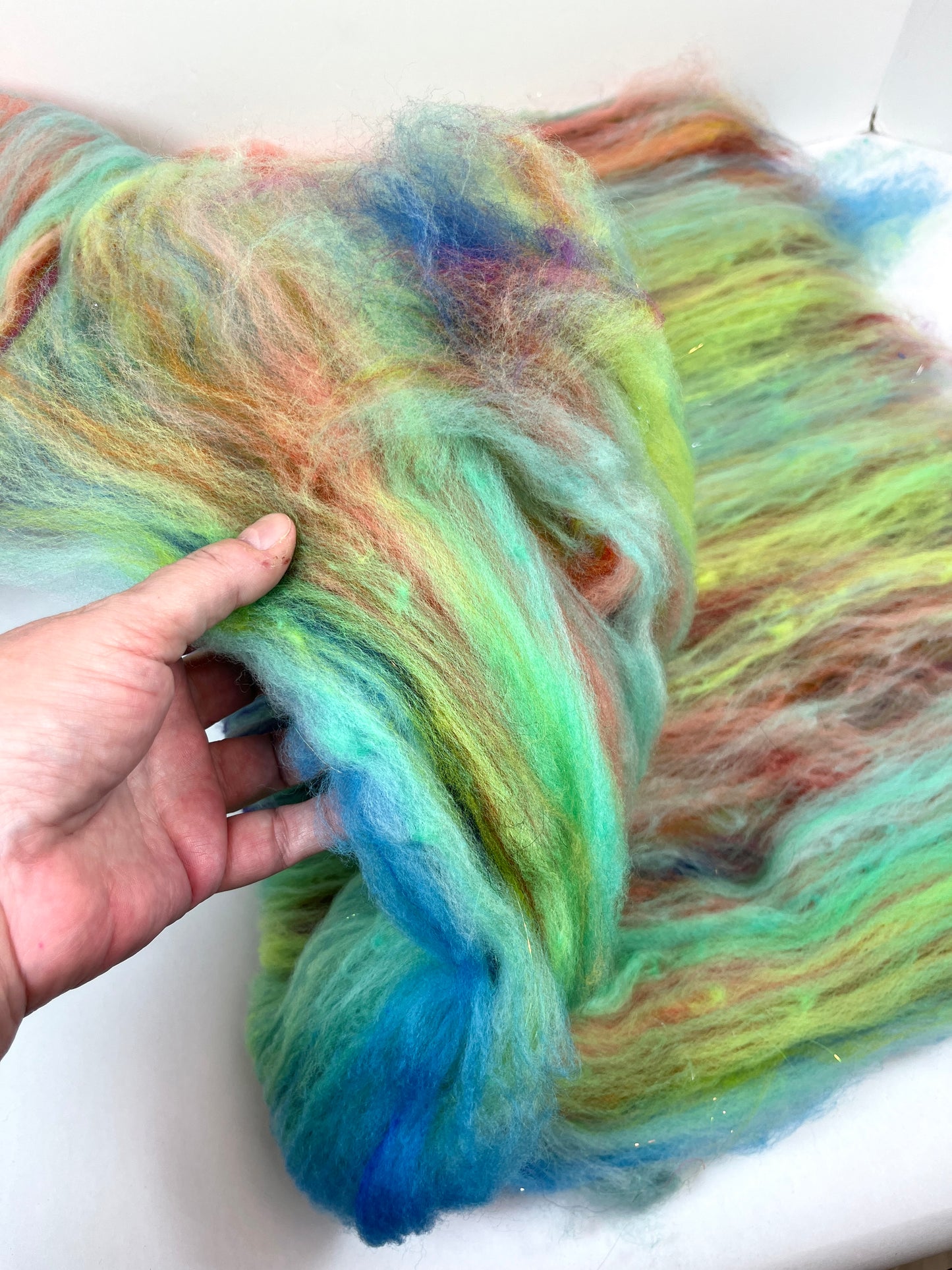 Crayon Box Batt 0601-01 - 4.2 oz Soft wool, sparkle, spinning fiber, drumcarded, handspinning, nuno, felting wool