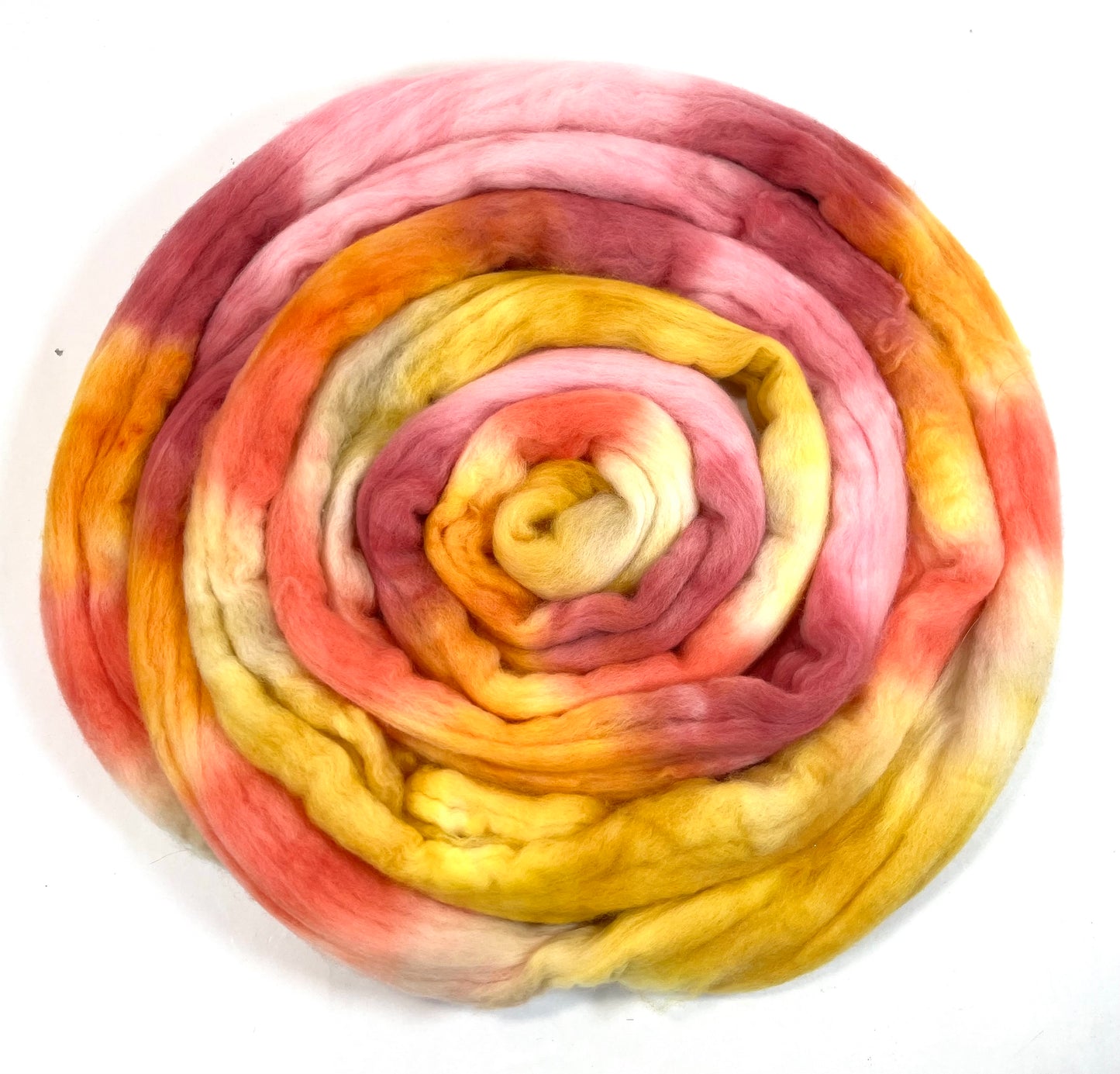 Peach Melba SC - 4 oz hand painted wool combed top, roving, spinning fiber, handspinning, felting