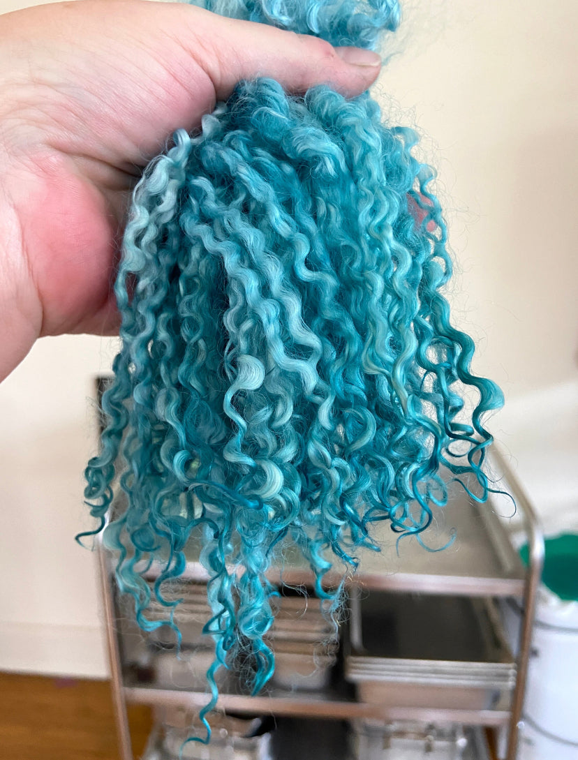 Wensleydale locks, Soft Aqua, 1 oz, 6-8 inches long, super clean, spinning, felting, fiber art, doll hair, nuno, lockspun yarn