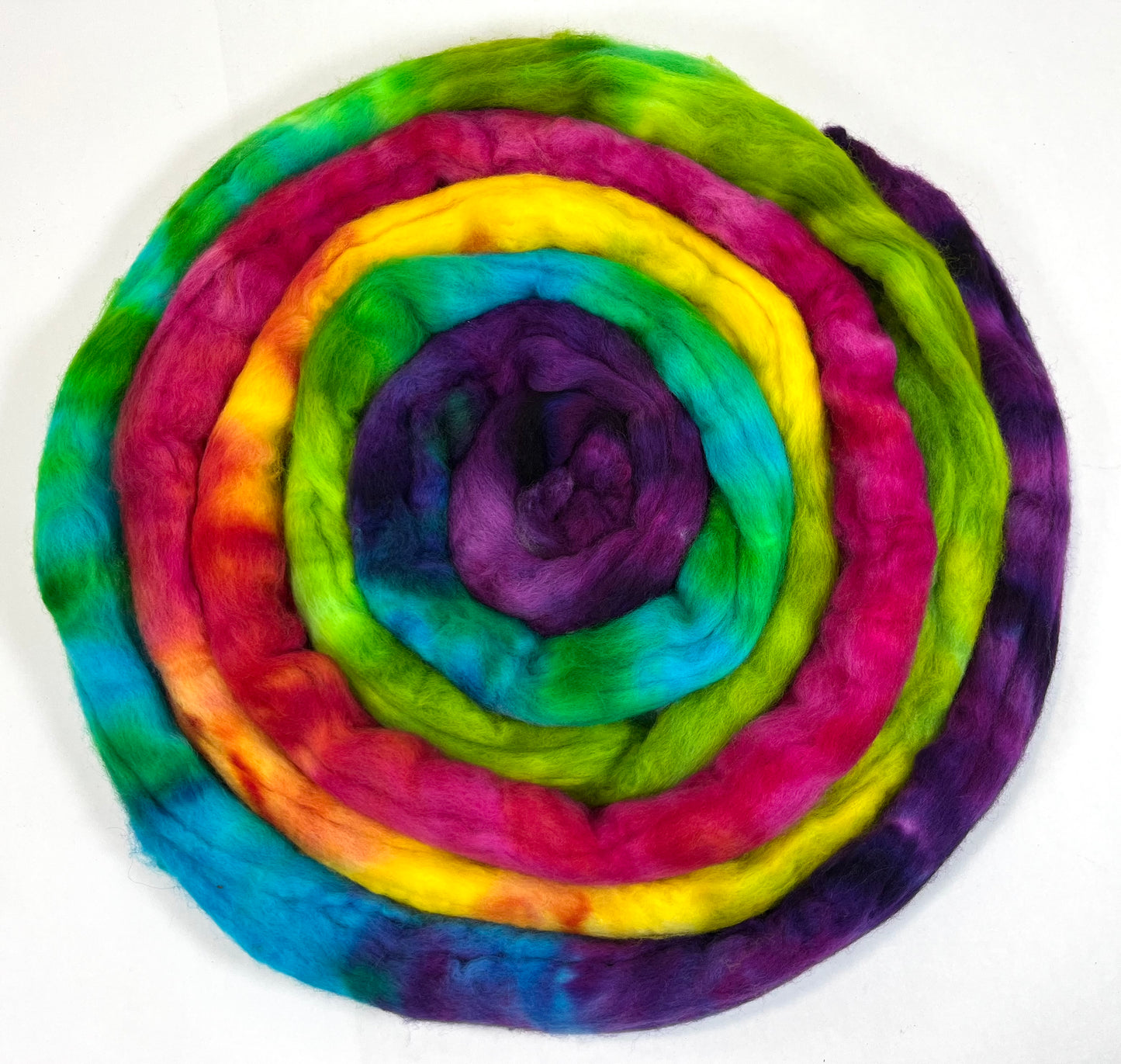 Tie Dye MG - 4 oz hand painted wool combed top, roving, spinning fiber, handspinning, felting