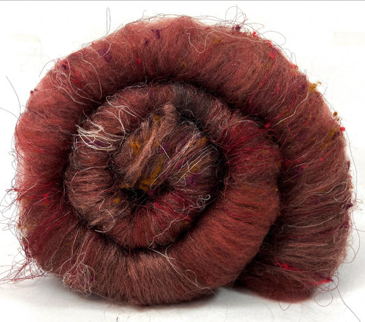 SALE Mahogany Batt 0710-01 - 2.6 oz Falkland Merino wool, silk, noils, spinning fiber, handspinning, nuno, felting wool, weaving