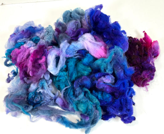 Cormo fleece, 1.9 oz, Midnight Fantastic colorway, clean, top quality, spinning, combing, felting, fiber art, nuno, art yarn, 0717-06