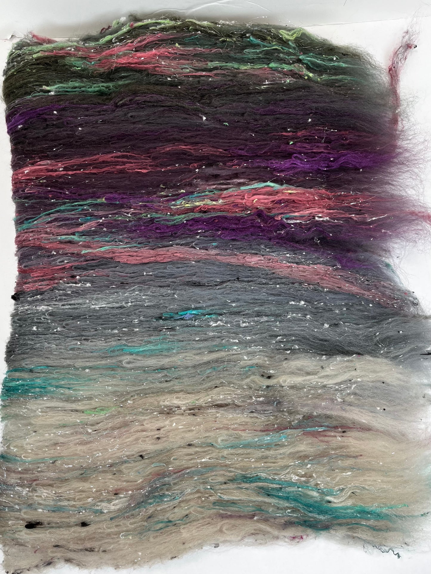 Morning Fog Gradient Batt 0608-03 - 2.4 oz Polwarth wool, silk, noils, spinning fiber, drumcarded, handspinning, nuno, felting wool