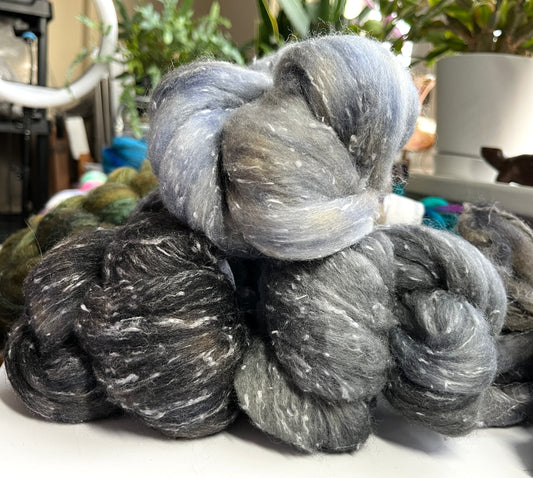 Grays Combo Pack - 6 oz- 80/20 South American wool/rayon nepps combed top, roving, spinning fiber, handspinning, felting, wool, gradient kit