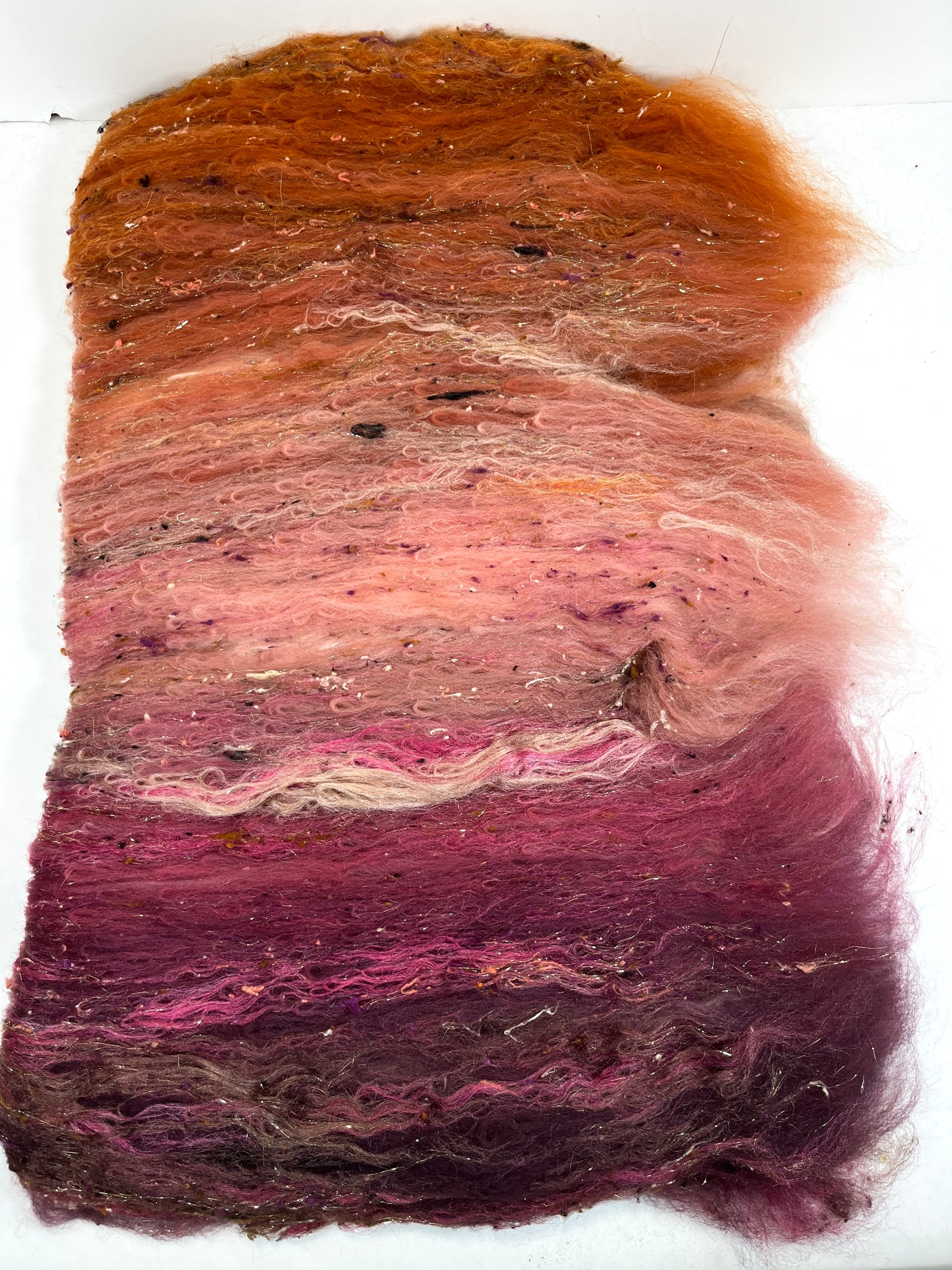 Rowena Gradient Batt 0815-01 - 2.4 oz Polwarth wool, silk, noils, spinning fiber, handspinning, nuno, felting wool, weaving, spindle