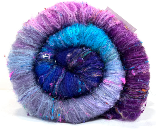 Midnight Fantastic Batt 1229-02 - 2.6 oz Falkland Merino wool, silk, noils, spinning fiber, drumcarded, handspinning, nuno, felting wool