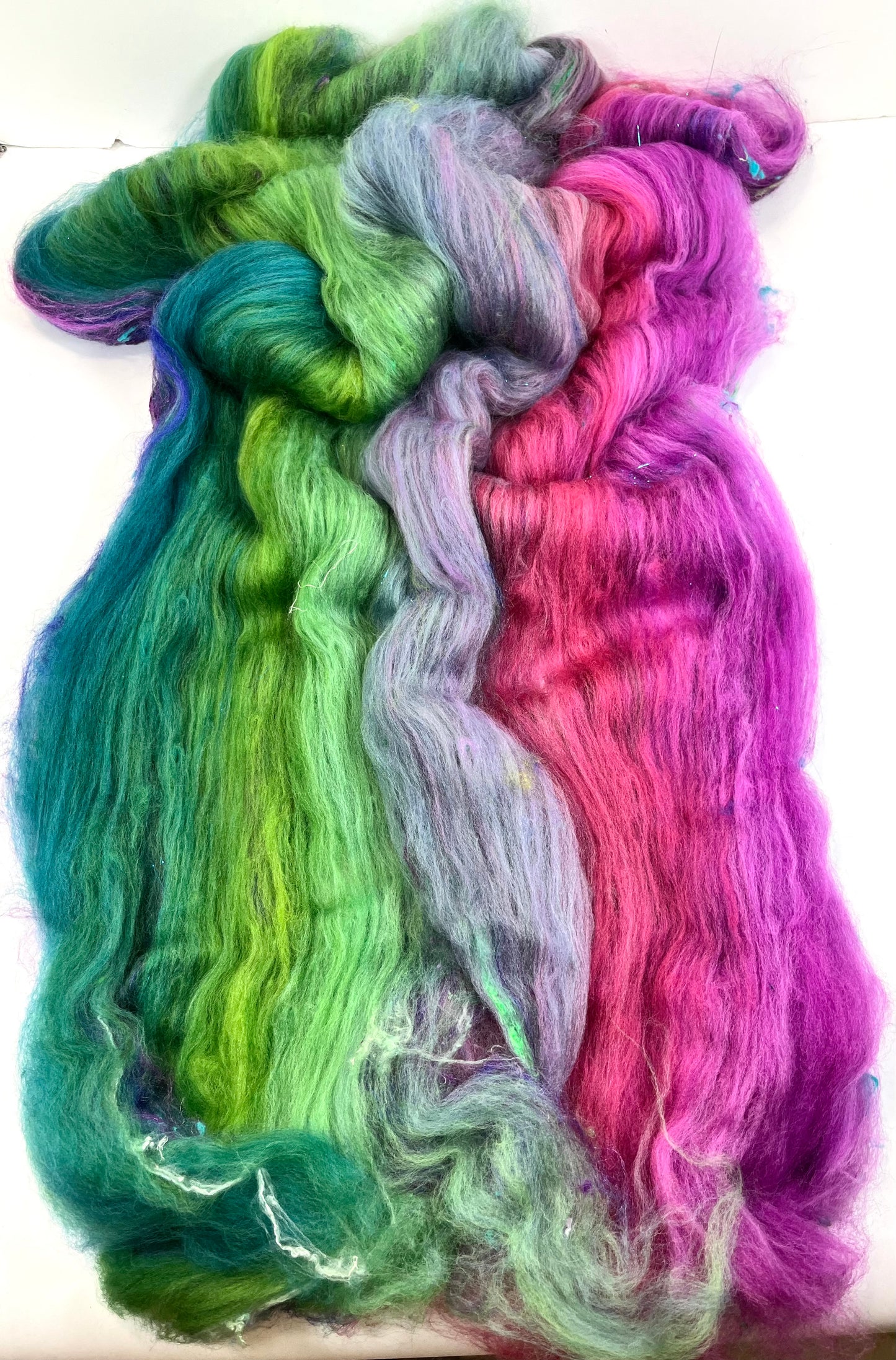 Billie Batt 0728-01 - 2.5 oz soft wool, silk, noils, spinning fiber, drumcarded, handspinning, nuno, felting wool