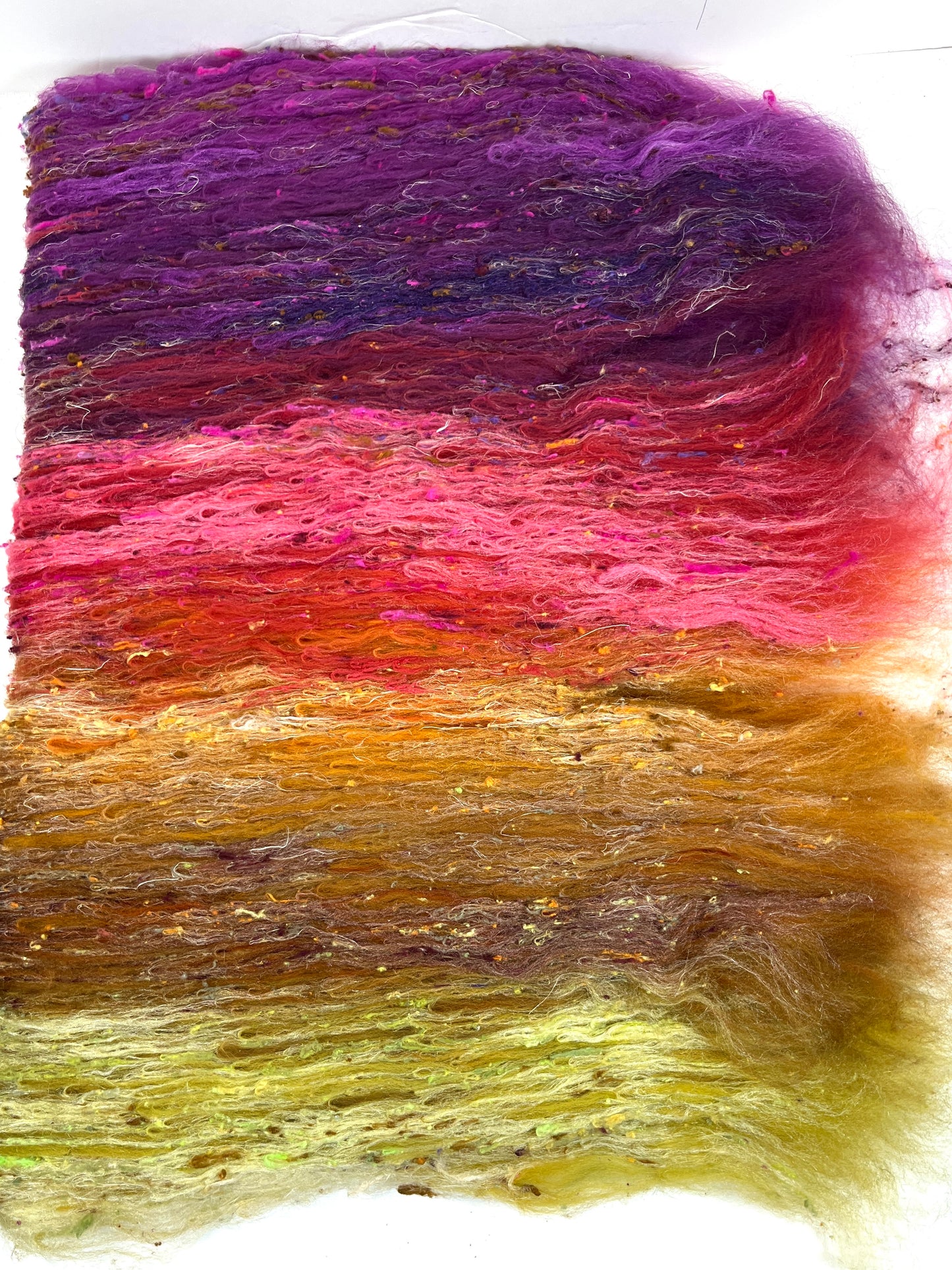 Curried Beets Batt 1231-01 - 2.7 oz Polwarth wool, silk, noils, spinning fiber, drumcarded, handspinning, nuno, felting wool