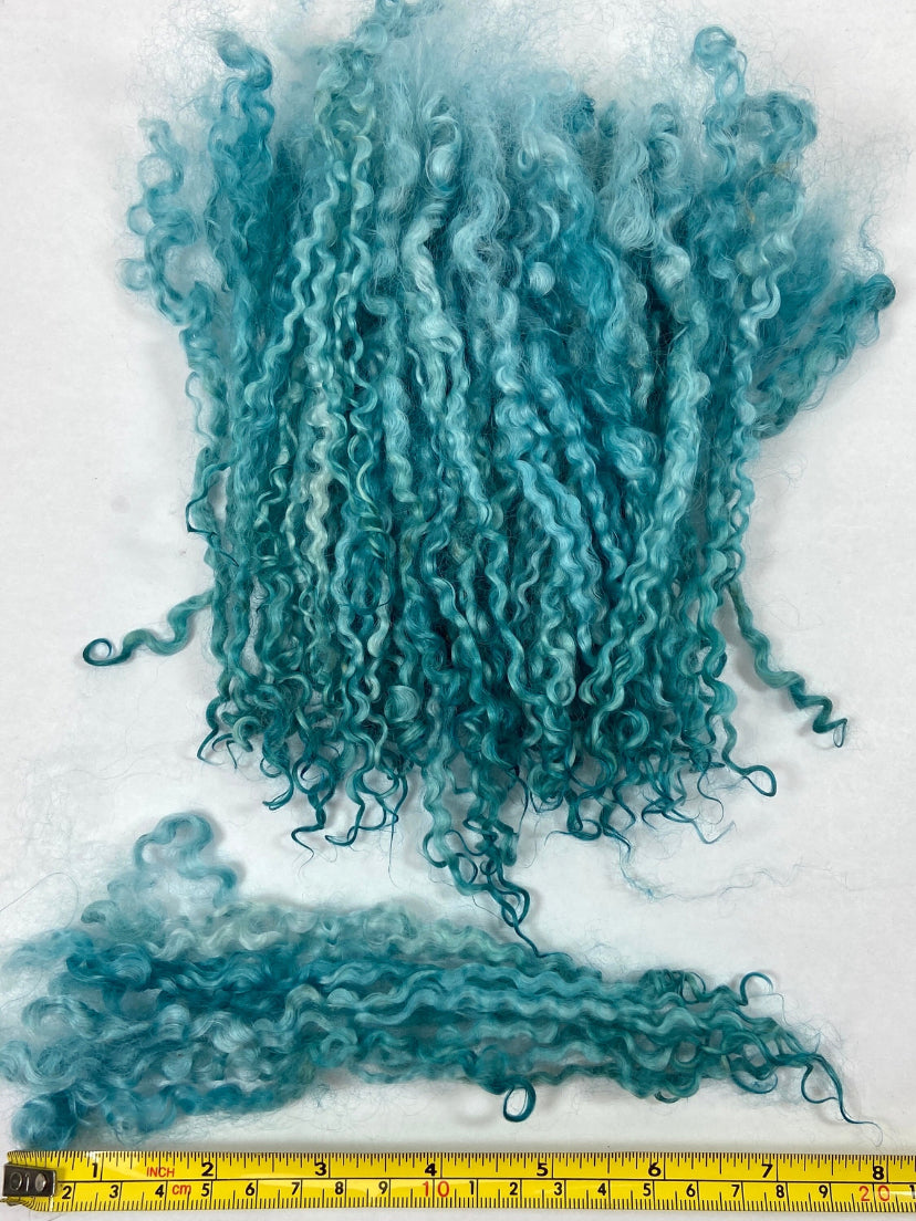 Wensleydale locks, Soft Aqua, 1 oz, 6-8 inches long, super clean, spinning, felting, fiber art, doll hair, nuno, lockspun yarn