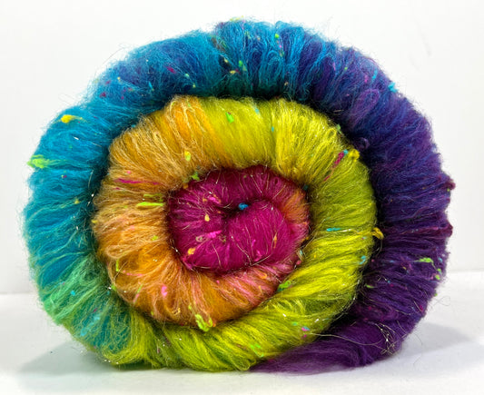 Plumeria Gradient Batt 0728-03 - 2.5 oz Falkland Merino wool, silk, noils, spinning fiber, handspinning, nuno, felting wool, weaving, spindle