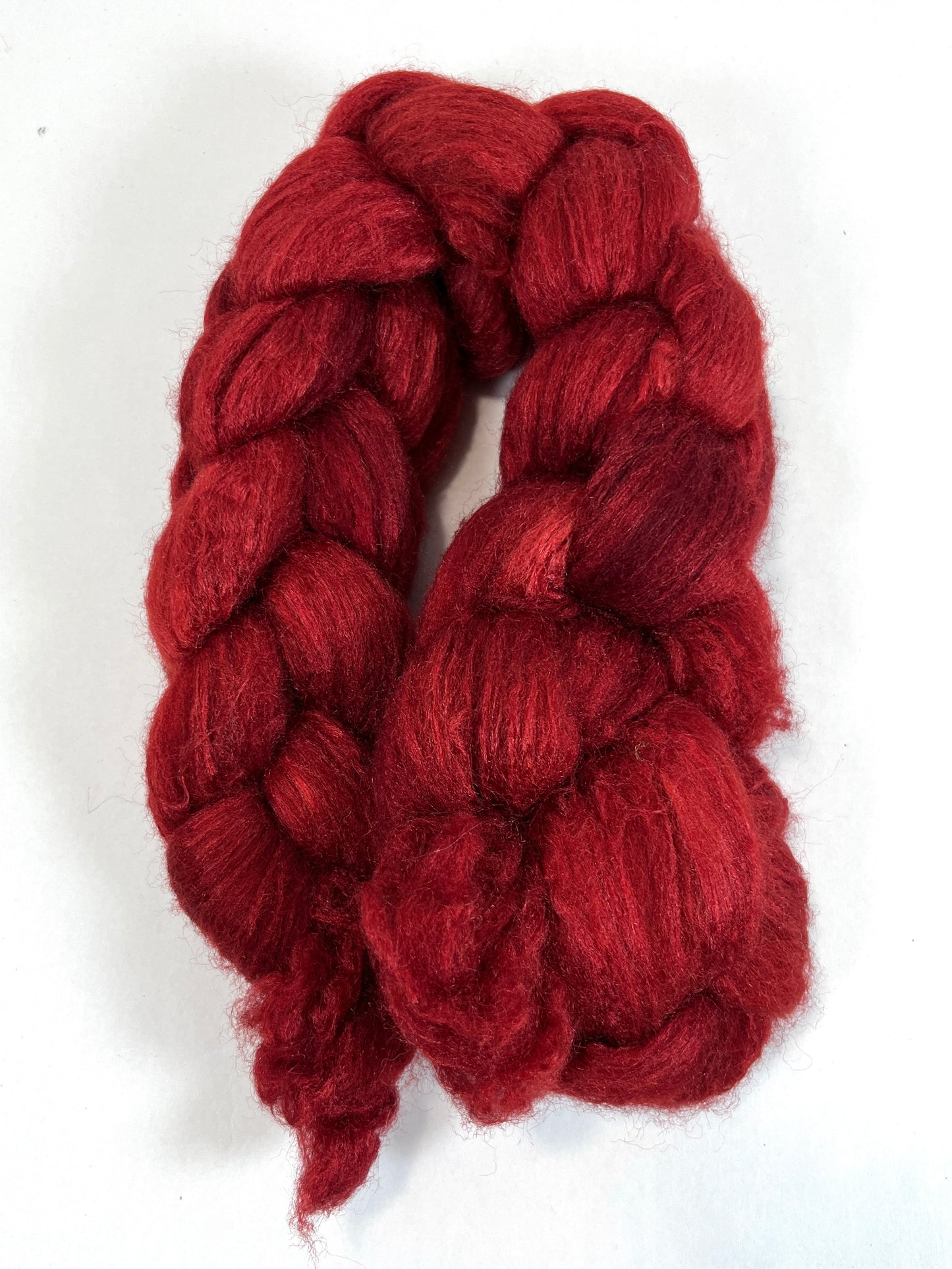 Rich Red, 2 oz, 60/40 Polwarth and silk combed top, roving, spinning fiber, handspinning, felting, needle felting, weaving supplies